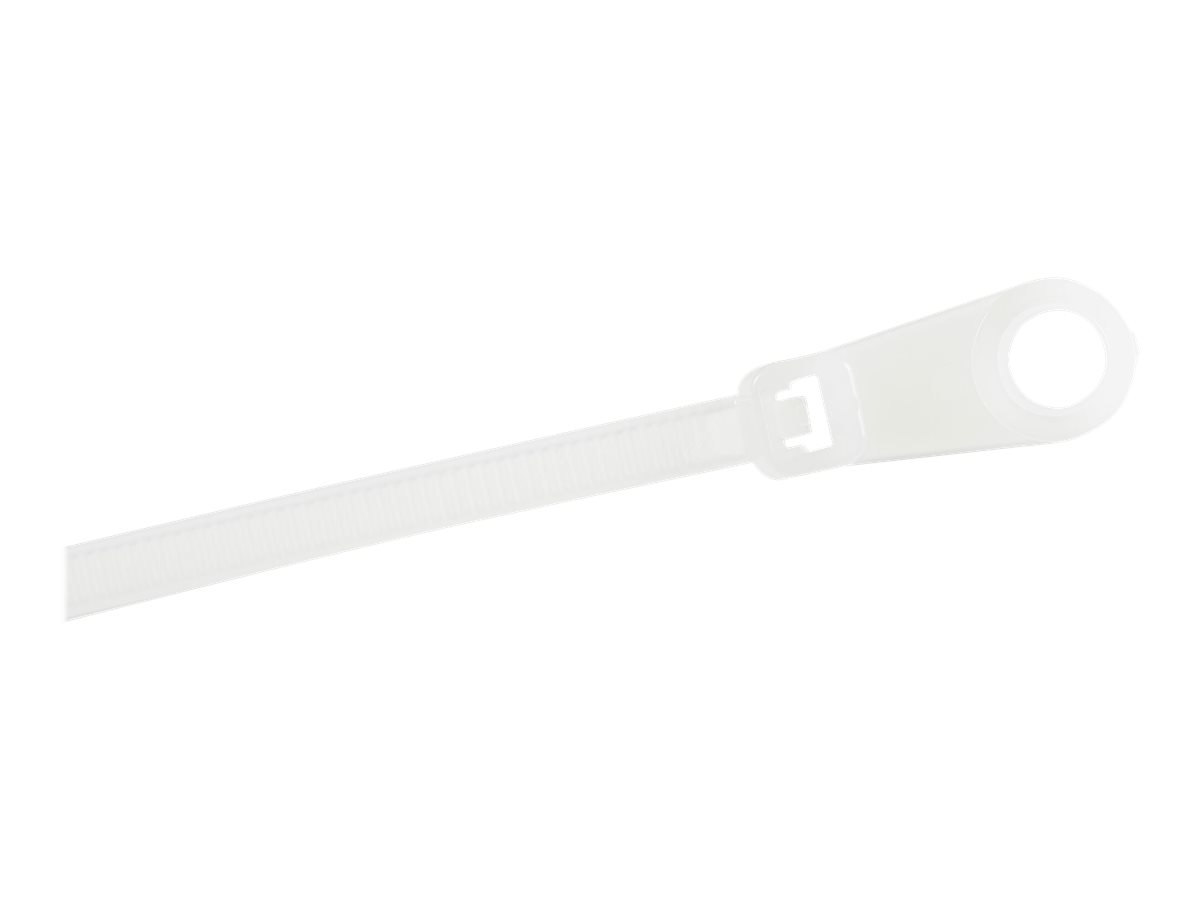 StarTech.com 10cm(4") Cable Ties with Mounting Hole, 2mm(116") wide, 24mm(78") Bundle Dia. 8kg(18lb) Tensile Strength, Nylon 66 Self Locking Ties with Screw Hole, UL Listed, 100 Pack - UL94 V-2 Rated - TAA (CBMZTS10N4)