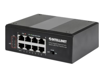 Intellinet PoE-Powered 8-Port Gigabit Ethernet PoE+ Industrial Switch with PoE Passthrough - Switch - unmanaged - 8 x 101001000 (PoE+)