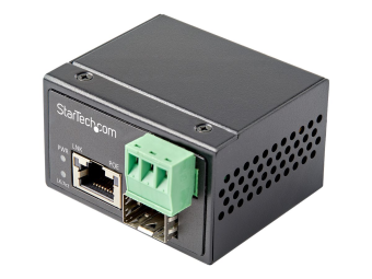 StarTech.com PoE + Industrial Media Converter 30W - Medienkonverter LWL Kupfer - Singlemode-Multimode Glasfaser auf Kupfer Gigabit Ethernet - MiniKompaktgröße - IP-30 -40&degC bis 75&degC (IMC1GSFP30W)