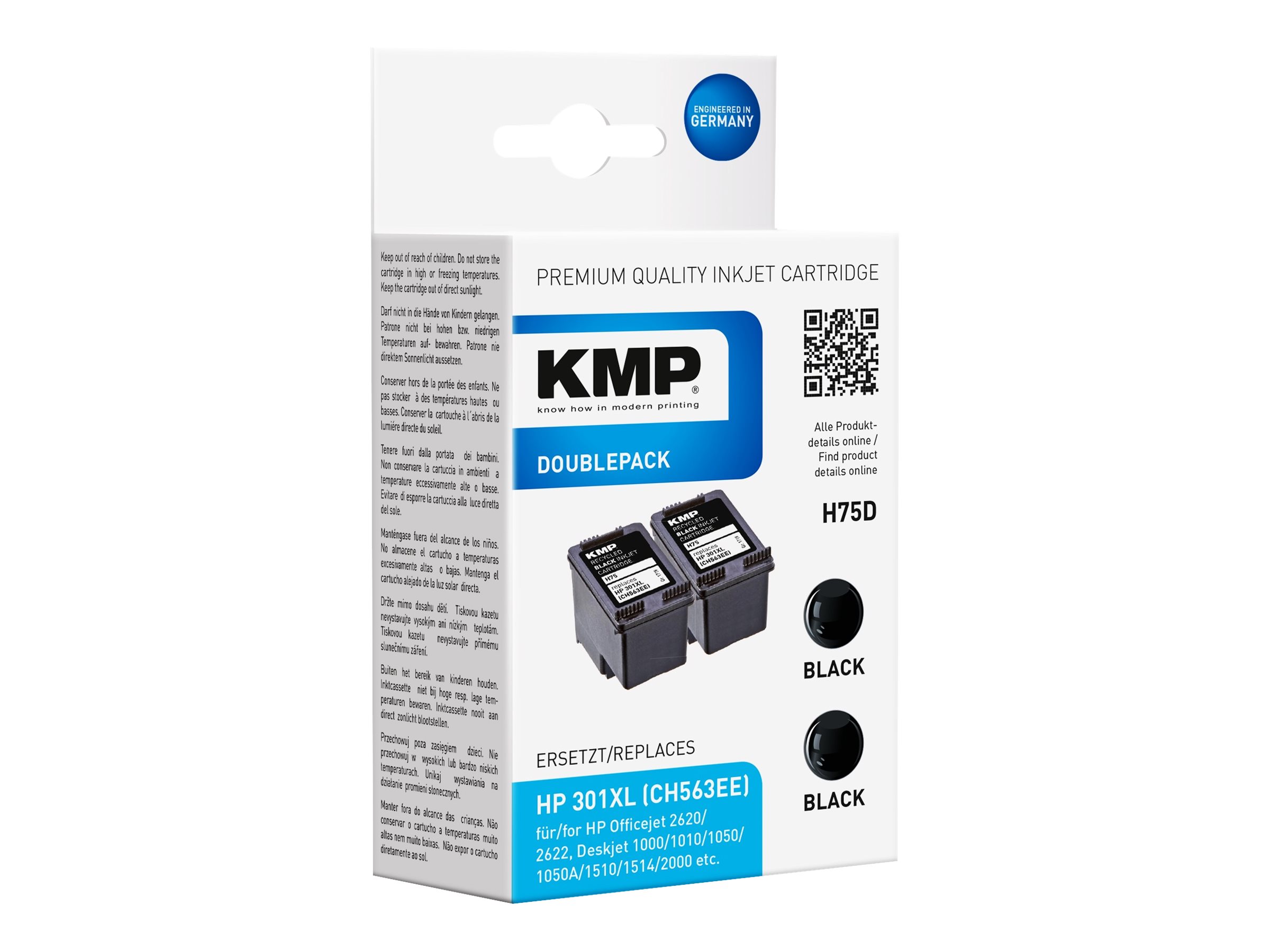 KMP DOUBLEPACK H75D - 2er-Pack - 8 ml - XL - Schwarz - kompatibel - Tintenpatrone (Alternative zu HP 301XL, HP CH563EE)
