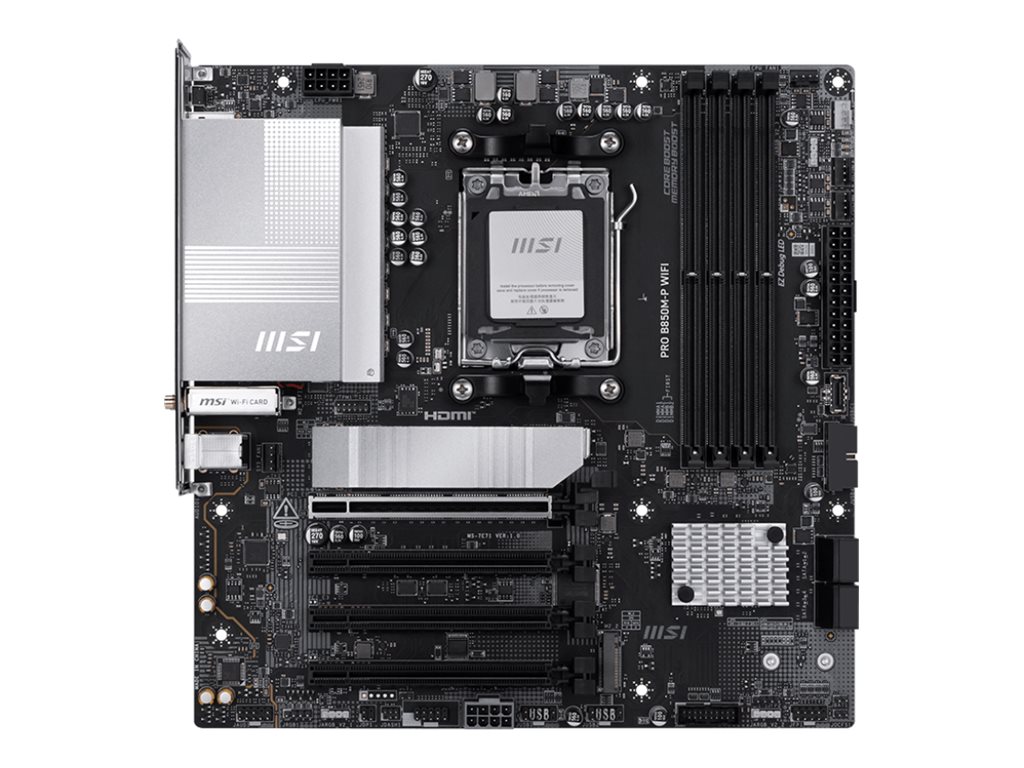MSI PRO B850M-P WIFI - Motherboard - micro ATX - Socket AM5 - AMD B850 Chipsatz - USB 3.2 Gen 2, USB-C 3.2 Gen2, USB 3.2 Gen 1 - 5 Gigabit Ethernet, Wi-Fi 7, Bluetooth - Onboard-Grafik (CPU erforderlich)