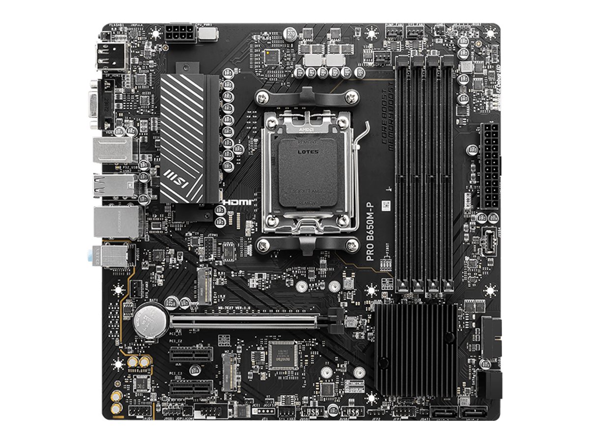 MSI PRO B650M-P - Motherboard - micro ATX - Socket AM5 - AMD B650 Chipsatz - USB-C 3.2 Gen 2x2, USB 3.2 Gen 2, USB 3.2 Gen 1 - 2.5 Gigabit LAN - Onboard-Grafik (CPU erforderlich)