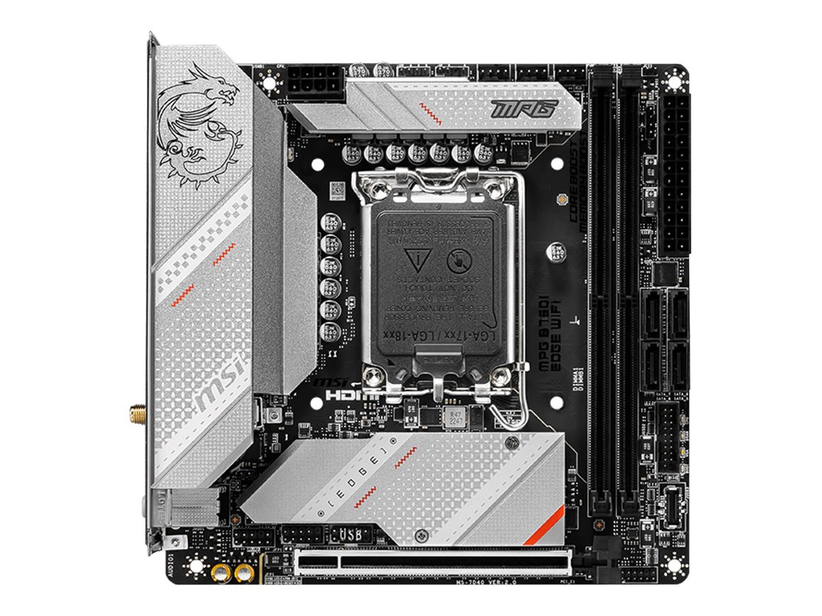 MSI MPG B760I EDGE WIFI - Motherboard - Mini-ITX - LGA1700-Sockel - B760 Chipsatz - USB 3.2 Gen 2, USB 3.2 Gen 1, USB-C 3.2 Gen2 - 2.5 Gigabit LAN, Wi-Fi 6E, Bluetooth - Onboard-Grafik (CPU erforderlich)