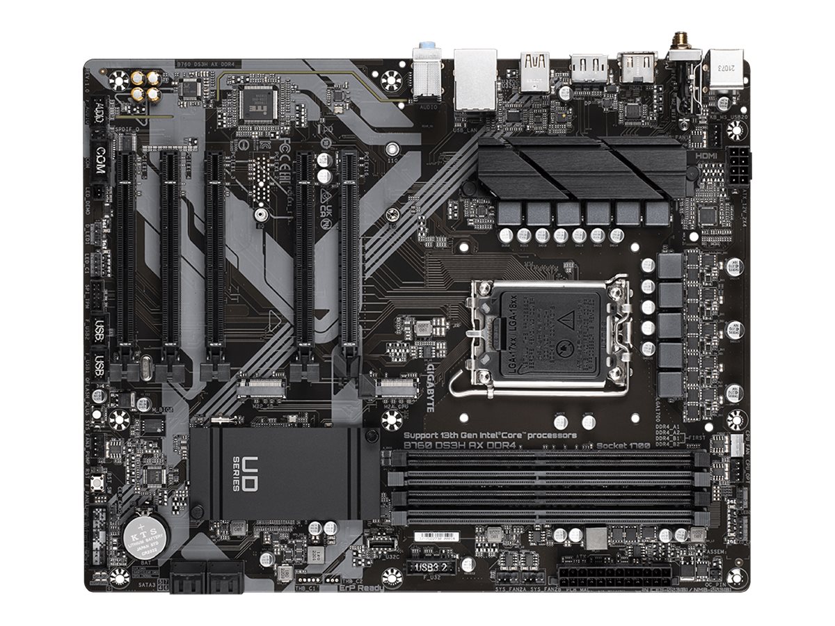 Gigabyte B760 DS3H AX DDR4 - 1.X - Motherboard - ATX - LGA1700-Sockel - B760 Chipsatz - USB-C 3.2 Gen 2x2 USB 3.2 Gen 2 USB 3.2 Gen 1 - Gigabit LAN Wi-Fi 6E - Onboard-Grafik (CPU erforderlich)