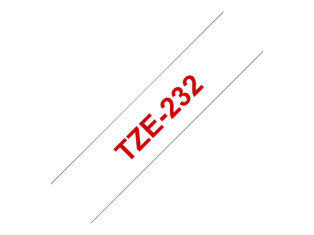 Brother TZe-232 - Standard-Klebstoff - Rot auf Weiß - Rolle (1,2 cm x 8 m)