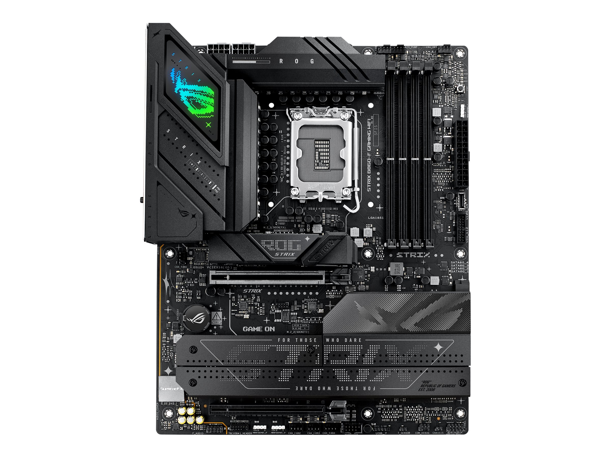 ASUS ROG STRIX B860-F GAMING WIFI - Motherboard - ATX - LGA1851-Sockel - B860 Chipsatz - USB4, USB 3.2 Gen 2, USB-C 3.2 Gen 2x2, USB 3.2 Gen 1 - Wi-Fi 7, 2.5 Gigabit LAN, Bluetooth - Onboard-Grafik (CPU erforderlich)