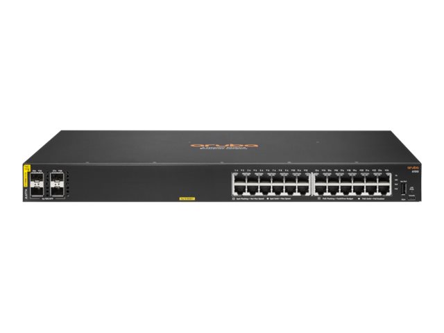 HPE Aruba 6100 24G Class4 PoE 4SFP+ - Switch - managed - 24 x 101001000 + 4 x 1 Gigabit  10 Gigabit SFP+ - Seite-zu-Seite-Luftstrom - an Rack montierbar - PoE+ (370 W)
