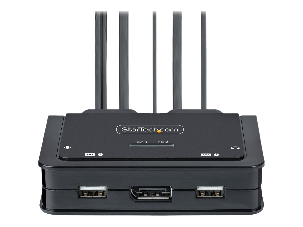 StarTech.com 2-Port USB-C Cable KVM Switch 4K 60Hz DisplayPort Output Compact KVM with 4ft1.2m USB Type-CAudio Integrated Cables Bus Powered - Remote Push-ButtonHotkey Switching (C2-D46-UC2-CBL-KVM)