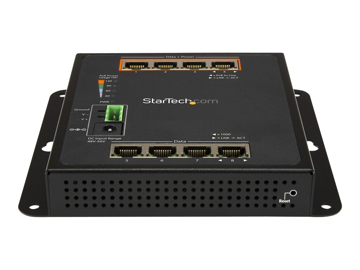 StarTech.com 8 Port POE Managed Ethernet Switch - 30W per PoE+ Port - Industrieller managed Wandmontage Netzwerk Switch - Switch - managed - 4 x 101001000 + 4 x 101001000 (PoE+)
