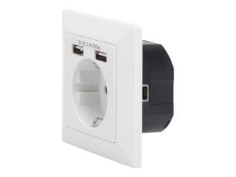 DIGITUS Sicherheits-Steckdose für Unterputzmontage mit 2 USB-Ports
