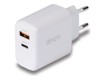 Lindy Netzteil - GaN - 65 Watt - 3 A - PDPPS PD 3.0 - 2 Ausgabeanschlussstellen (24 pin USB-C USB)
