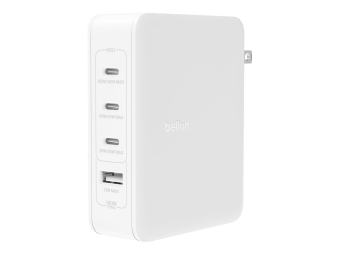 Belkin BoostCharge Pro - Netzteil - GaN-Technologie - 140 Watt - Fast Charge Power Delivery 3.1 - 4 Ausgabeanschlussstellen (3 x USB-C USB)