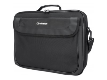 Manhattan Cambridge Laptop Bag 15.6", Clamshell Design, Black, LOW COST, Accessories Pocket, Document Compartment on Back, Shoulder Strap (removable)