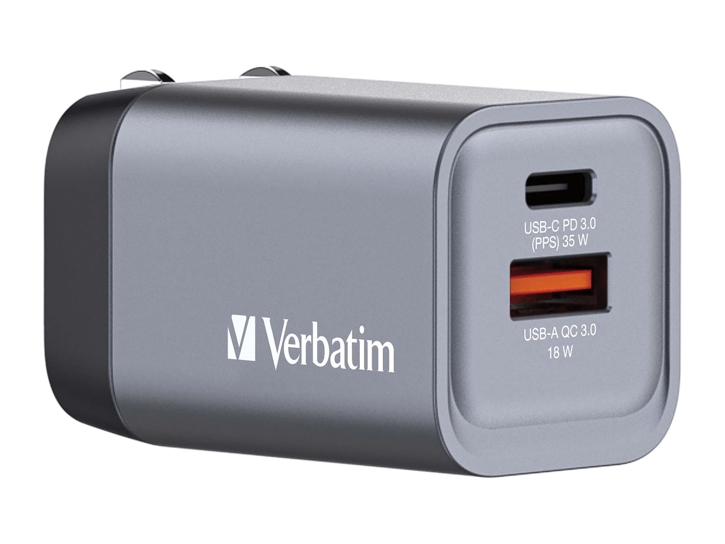 Verbatim Netzteil - GaN - 35 Watt - 3 A - PD 3.0, QC 3.0 - 2 Ausgabeanschlussstellen (24 pin USB-C, USB)