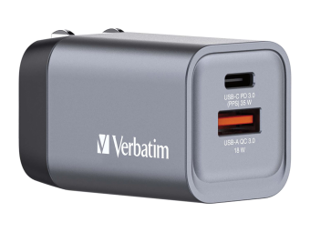 Verbatim Netzteil - GaN - 35 Watt - 3 A - PD 3.0, QC 3.0 - 2 Ausgabeanschlussstellen (24 pin USB-C, USB)