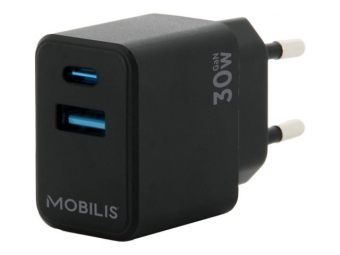 Mobilis Netzteil - schnell, gan - 30 Watt - QC, PDPPS - 2 Ausgabeanschlussstellen (USB-C, USB)