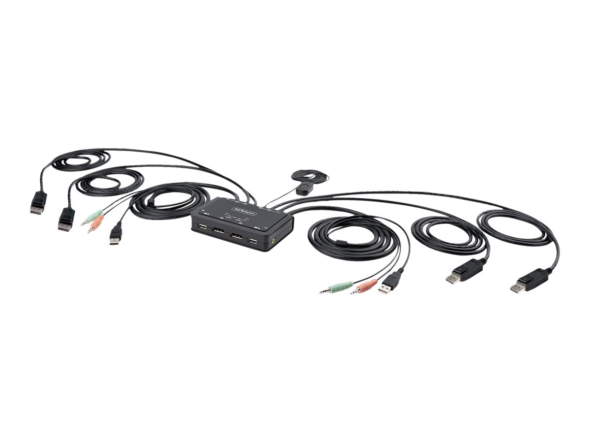 StarTech.com 2-Port Dual-Monitor DisplayPort Cable KVM Switch 4K 60Hz Compact KVM with 5ft1.5m USB-ADisplayPortAudio Integrated Cables Bus Powered - Remote Push ButtonHotkey Switching (C2-DD46-UA2-CBL-KVM)