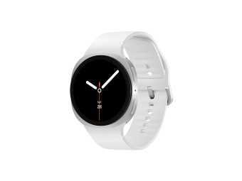 Samsung Galaxy Watch8 - 44 mm - silber - intelligente Uhr mit Sportband - Gummi - weiß - Bandgröße ML - Anzeige 3.7 cm (1.47")