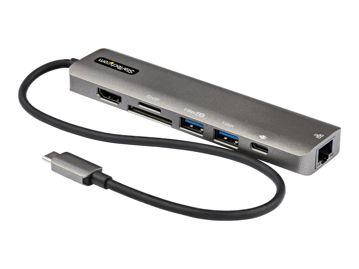 StarTech.com USB-C Multiport Adapter - USB-C auf 4K 60Hz HDMI 2.0, 100W Power Delivery Pass-through, SDMicroSD, 2 Port USB 3.0 Hub, GbE - USB-C Mini Dock - 30cm langes Kabel (DKT30CHSDPD1)