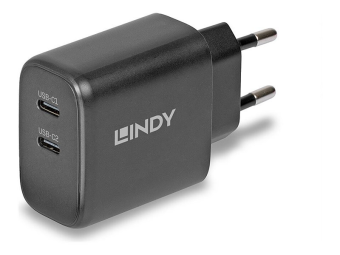 Lindy Netzteil - 65 Watt - 4.05 A - Power Delivery 3.0 + PPS, QC 4.0 - 2 Ausgabeanschlussstellen (24 pin USB-C)