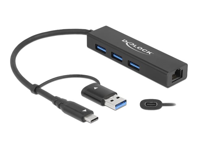 Delock Hub - 3 x USB 3.2 Gen 1 + 1 x 101001000 + 1 x USB-C 3.2 Gen 1