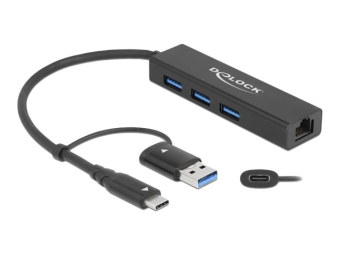 Delock Hub - 3 x USB 3.2 Gen 1 + 1 x 101001000 + 1 x USB-C 3.2 Gen 1
