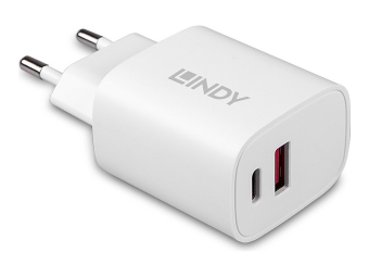 Lindy Netzteil - 20 Watt - 3 A - PD 3.0 - 2 Ausgabeanschlussstellen (24 pin USB-C, USB)