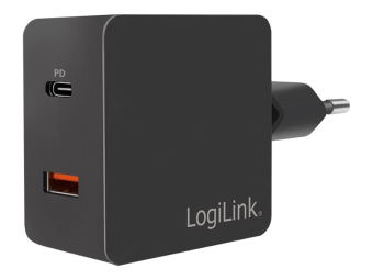 LogiLink USB wall charger - Netzteil - 18 Watt - 3 A - PD 3.0 QC 3.0 - 2 Ausgabeanschlussstellen (USB 24 pin USB-C)