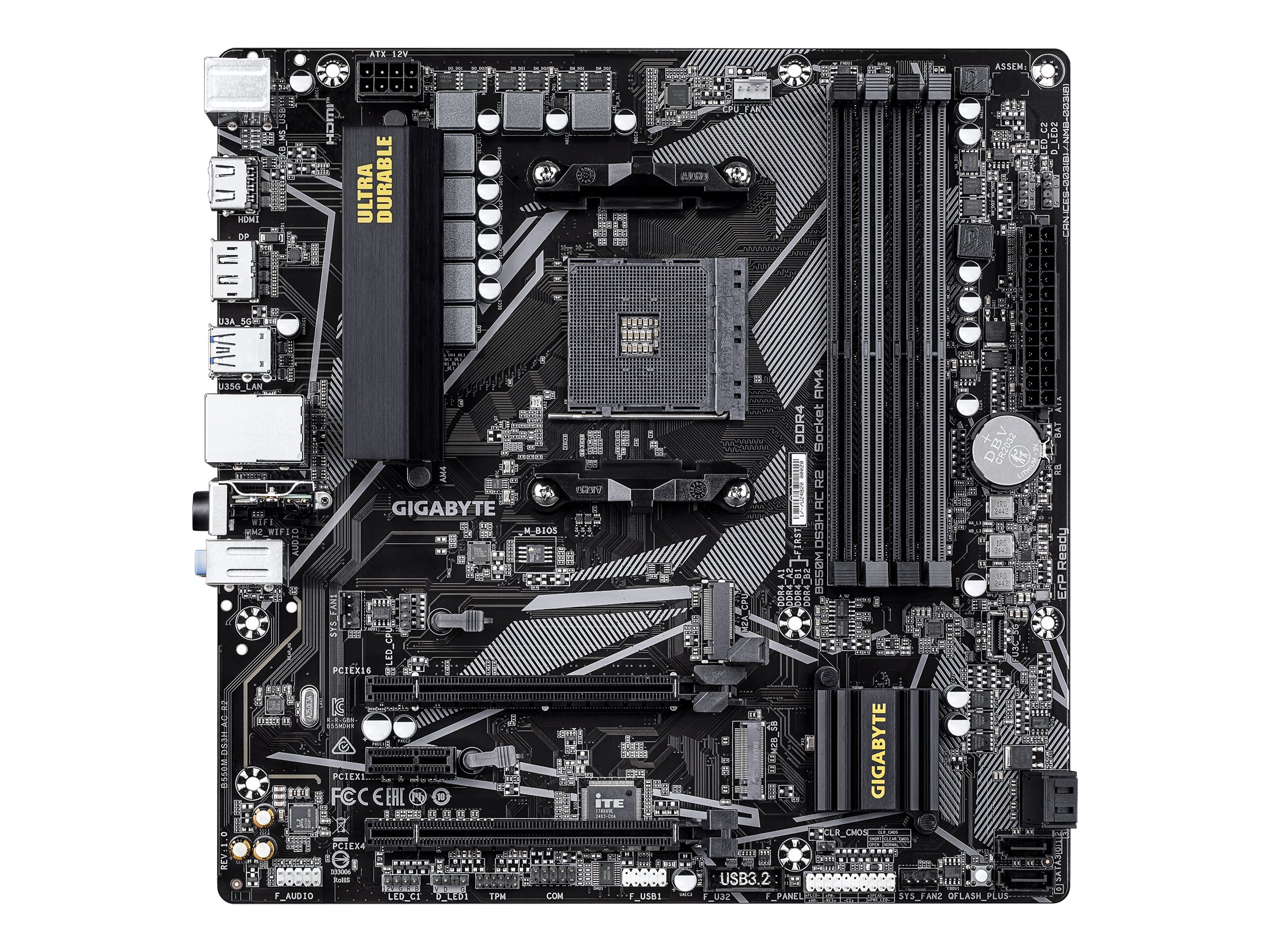 Gigabyte B550M DS3H AC R2 - Motherboard - micro ATX - Socket AM4 - AMD B550 Chipsatz - USB 3.2 Gen 1 - Gigabit LAN, Wi-Fi, Bluetooth - Onboard-Grafik (CPU erforderlich)