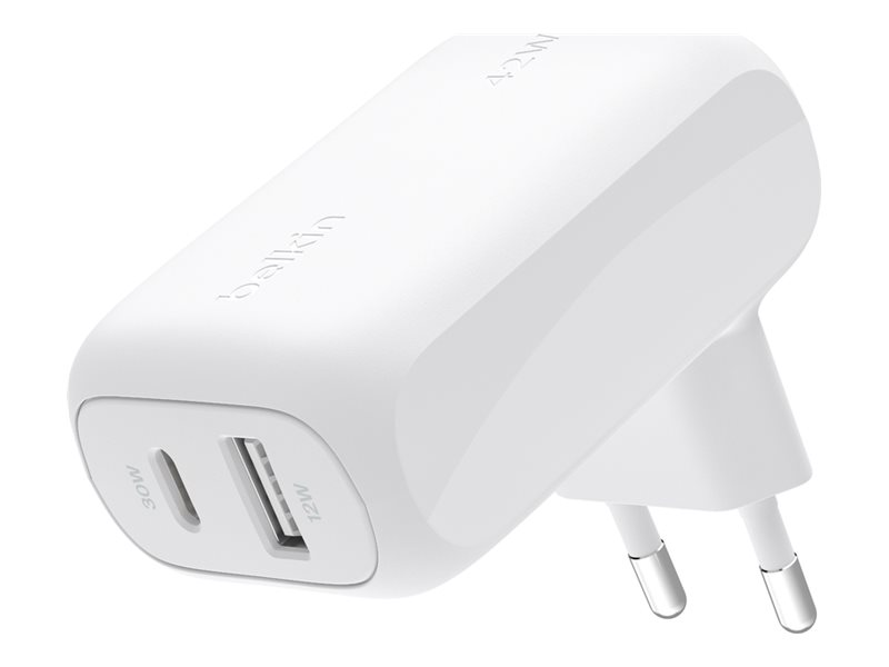 Belkin BoostCharge - Netzteil - 42 Watt - 3 A - PD 3.0 - 2 Ausgabeanschlussstellen (24 pin USB-C, USB)