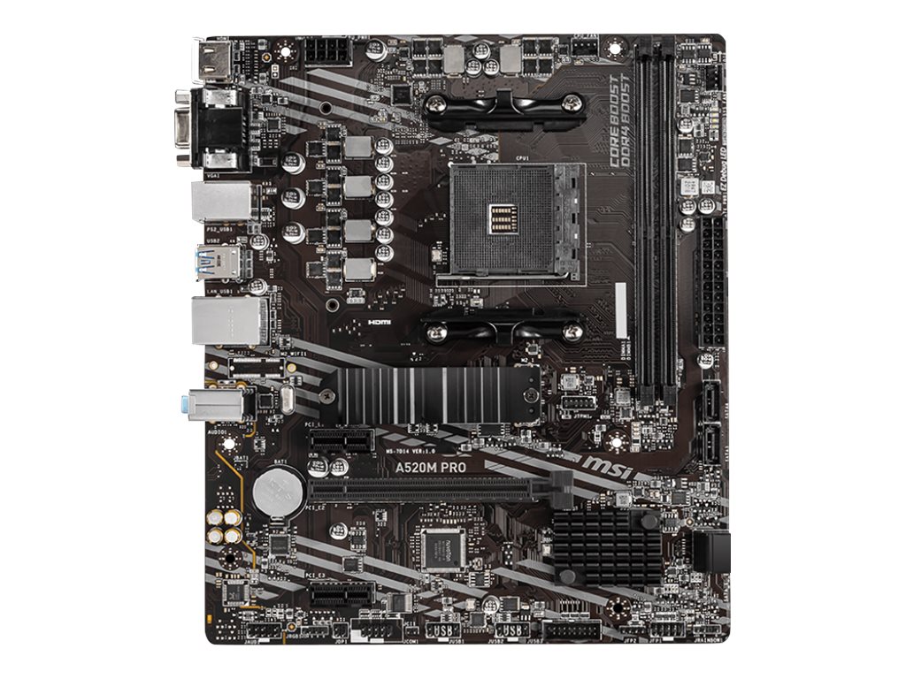 MSI A520M PRO - Motherboard - micro ATX - Socket AM4 - AMD A520 Chipsatz - USB 3.2 Gen 1 - Gigabit LAN - Onboard-Grafik (CPU erforderlich)