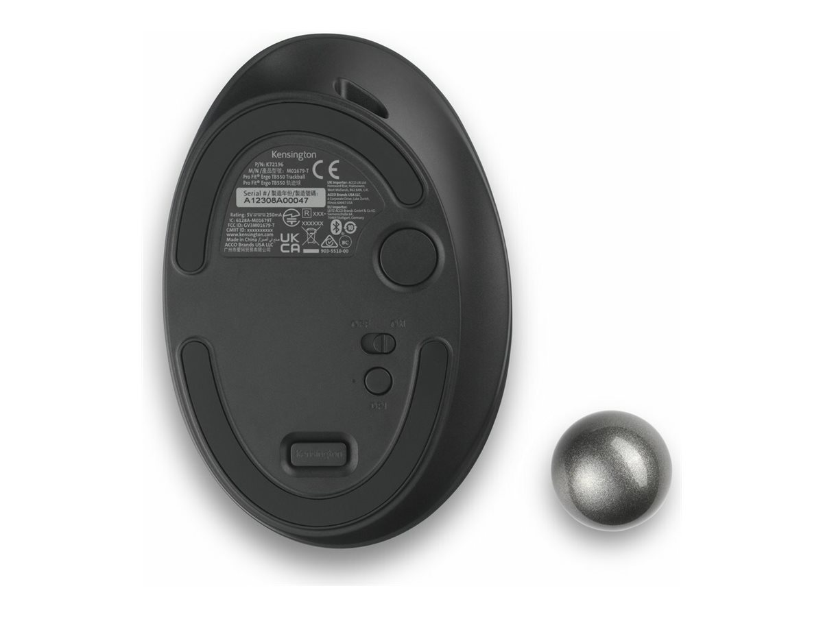 Kensington Pro Fit Ergo TB550 Trackball EQ - Trackball - ergonomisch - optisch - 9 Tasten - kabellos - 2.4 GHz, Bluetooth - kabelloser Empfänger (USB)