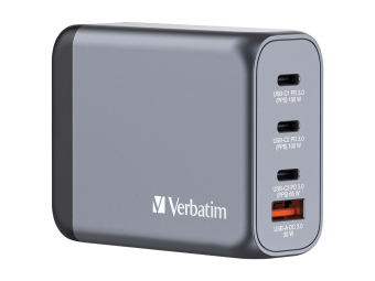 Verbatim Netzteil - GaN - 100 Watt - 5 A - PD 3.0, PDPPS, QC 3.0 - 4 Ausgabeanschlussstellen (3 x USB-C, USB)