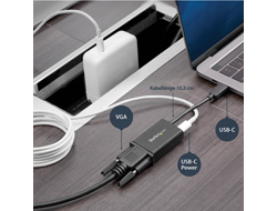 StarTech.com USB-C auf VGA Adapter mit Power Delivery - 1080p USB Typ-C auf VGA Monitor Video Konverter mit Ladefunktion - 60W PD Pass-Through - Thunderbolt 3 Kompatibel - Schwarz (CDP2VGAUCP)