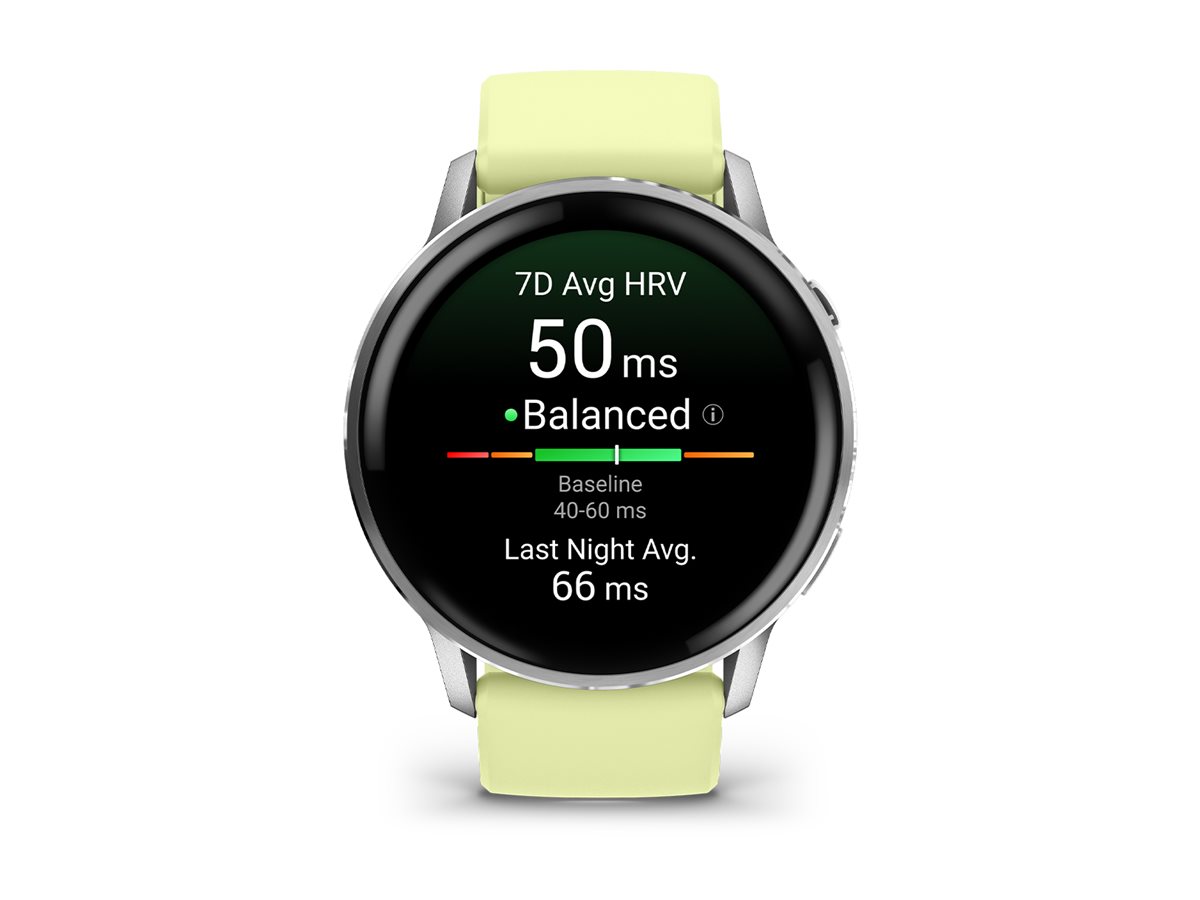 Garmin Venu 4 - 45 mm - silber - intelligente Uhr mit Band - Silikon - Zitronen - Handgelenkgröße 135-200 mm - Anzeige 3.53 cm (1.4")