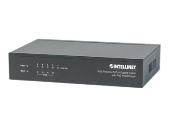 Intellinet PoE-Powered 5-Port Gigabit Switch with PoE Passthrough 4 x PSE PoE ports 1 x PD PoE port IEEE 802.3ataf Power-over-Ethernet (PoE+PoE)