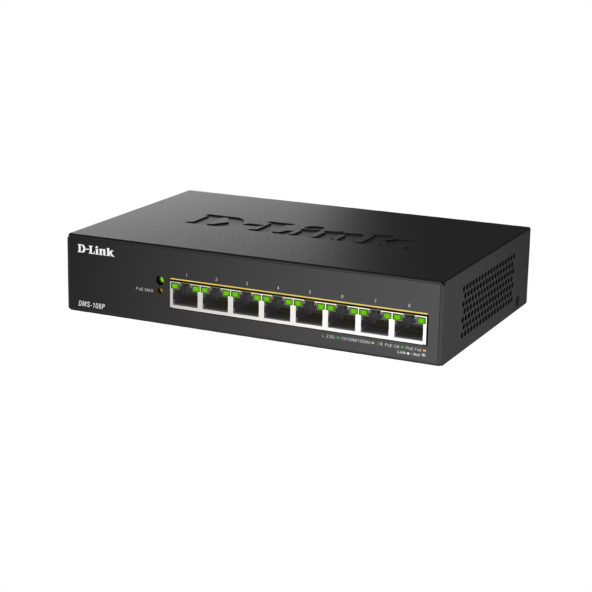 D-Link DMS 108P - Switch - unmanaged - 8 x 1010010002.5G - Desktop - PoE+ (230 W)