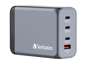 Verbatim Netzteil - GaN - 240 Watt - 5 A - Power Delivery 3.1, QC 3.0, PD 3.0, PDPPS - 4 Ausgabeanschlussstellen (3 x USB-C, USB Typ A)