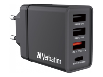 Verbatim Netzteil - 30 Watt - 5 A - PD 3.0, QC 3.0 - 4 Ausgabeanschlussstellen (24 pin USB-C, 3 x USB Typ A)