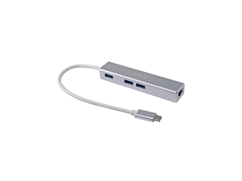Equip USB-C auf 3-Port-USB-Hub mit Gigabit adapter - USB 3.2 Gen 1 (3.1 Gen 1) Type-C - Silber - USB 3.2 Gen 1 (3.1 Gen 1) Type-A - WLAN - Aluminium - 22 mm - 15 mm