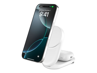 Belkin UltraCharge - Kabelloses Ladegerät - 2-in-1, Qi2, magnetisch, faltbar + AC-Netzteil - 25 Watt - Ultra Fast Charge (24 pin USB-C)
