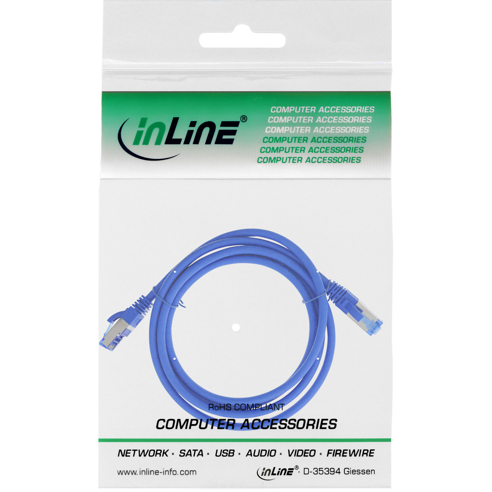 InLine Patchkabel - SFTP (PiMf) - Cat.6A - halogenfrei - blau - 1m