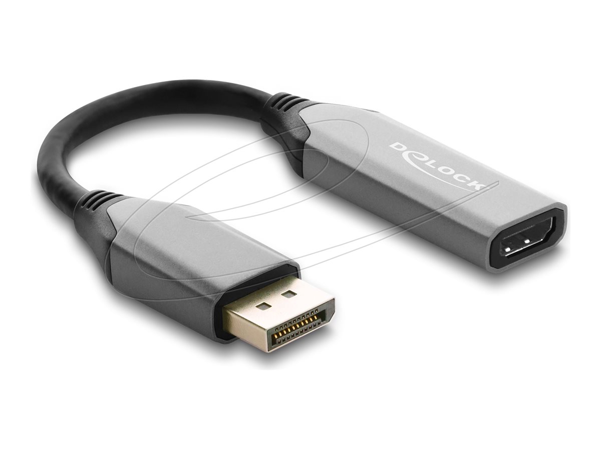 Delock Videoadapter - DisplayPort männlich zu HDMI weiblich - 10 m - Schwarz, Grau - aktiv, 8K60Hz (7680 x 4320)