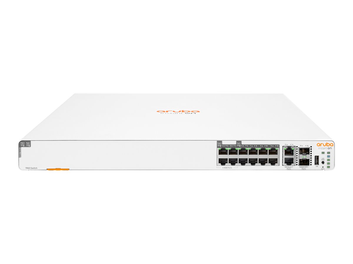 HPE Networking Instant On 1960 - Switch - managed - 4 x 2.5GBase-T + 8 x 100100010GBase-T + 2 x 100100010GBase-T + 2 x 10 Gigabit SFP+ - an Rack montierbar - PoE (480 W)