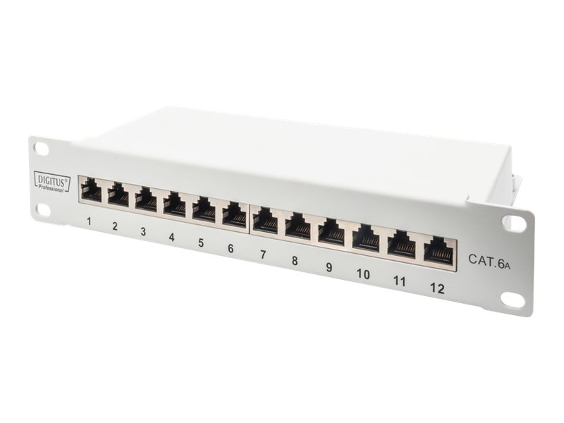 DIGITUS CAT 6A Patch Panel, geschirmt, 12-Port, 1HE, 10", grau