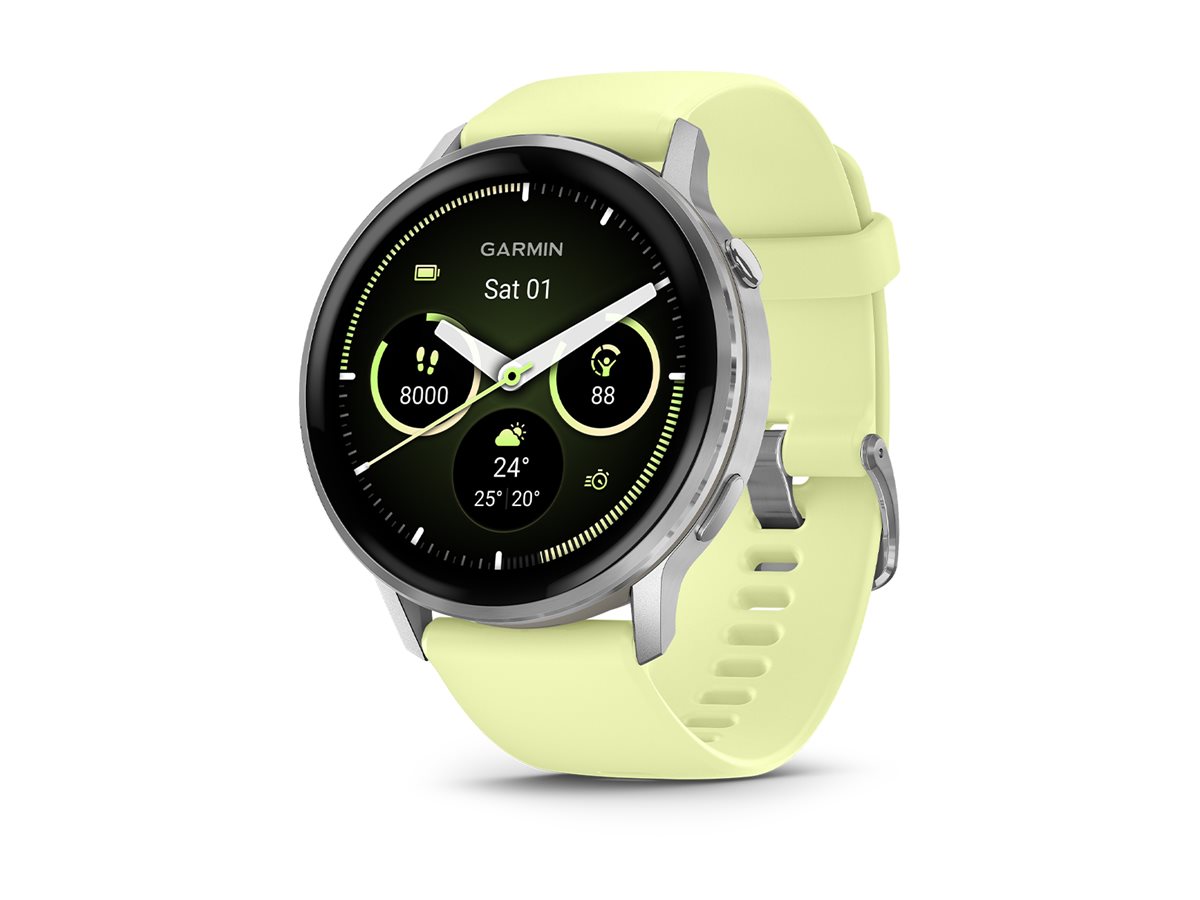 Garmin Venu 4 - 45 mm - silber - intelligente Uhr mit Band - Silikon - Zitronen - Handgelenkgröße 135-200 mm - Anzeige 3.53 cm (1.4")