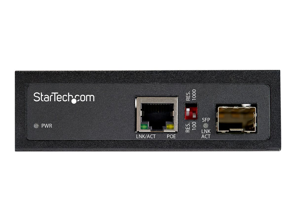 StarTech.com PoE + Industrial Media Converter 60W - Medienkonverter LWL Kupfer - Singlemode-Multimode Glasfaser auf Kupfer Gigabit Ethernet - MiniKompaktgröße - IP-30 -40&degC bis 75&degC (IMC1GSFP60W)