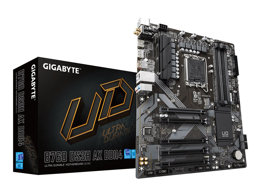 Gigabyte B760 DS3H AX DDR4 - 1.X - Motherboard - ATX - LGA1700-Sockel - B760 Chipsatz - USB-C 3.2 Gen 2x2 USB 3.2 Gen 2 USB 3.2 Gen 1 - Gigabit LAN Wi-Fi 6E - Onboard-Grafik (CPU erforderlich)