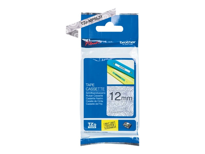 Brother TZe-MPSL31 - Schwarz auf Silber-glänzend - Rolle (1,2 cm x 4 m)