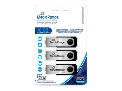 MEDIARANGE USB-Flash-Laufwerk - 16 GB - USB 2.0 - Grau, Schwarz (Packung mit 3)